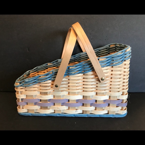 Handcrafted SILVER DOLLAR CITY Split Wood Double Handle Basket 14”x6”x8” Signed. - Picture 3 of 9